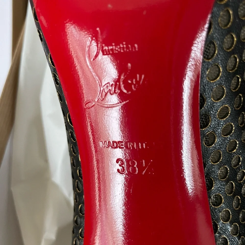 christian louboutin guni black leather gold spike stiletto sz 38.5 preowned
